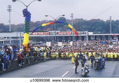 Stock Photo - Women's starting line at NY City Marathon, NY. Fotosearch