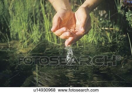 Stock Photo - A pair of hands entering a river to get clean water. Fotosearch