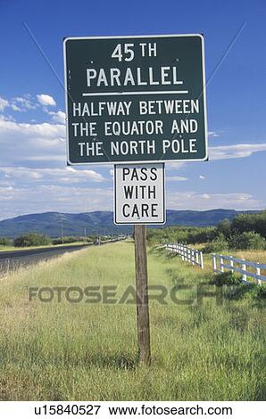 Stock Photo - A sign that reads “45th Parallel”. Fotosearch