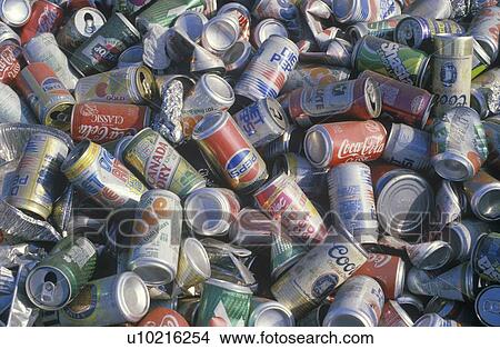 Picture - Aluminum cans, foil, and plates ready for recycling. Fotosearch