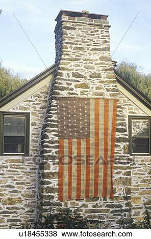 American Flag Hung on Stone Chimney of House View Large Photo Image Stock Photo - American Flag Hung on Stone Chimney of House. Fotosearch