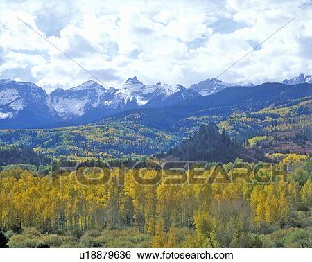 Stock Photograph - Autumn colors in the Sneffels Mountain Range. Fotosearch