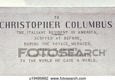 Stock Image - Christopher Columbus Plaque, Columbus Circle, New York City, New York. Fotosearch