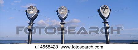 Stock Photo - Coin-operated viewing binoculars for tourists, Cape May, New Jersey. Fotosearch
