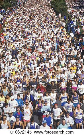 Stock Photography - Crowd of Runners in marathon from above, Washington, D. C.. Fotosearch