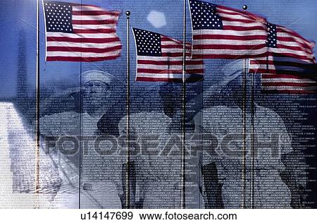 Digital composite: American flags and reflection of sailors saluting The Wall Vietnam War Memorial View Large Photo Image Stock Photo - Digital composite: American flags and reflection of sailors saluting The Wall Vietnam War Memorial . Fotosearch
