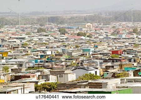 Stock Image - Elevated view of shanty towns. Fotosearch
