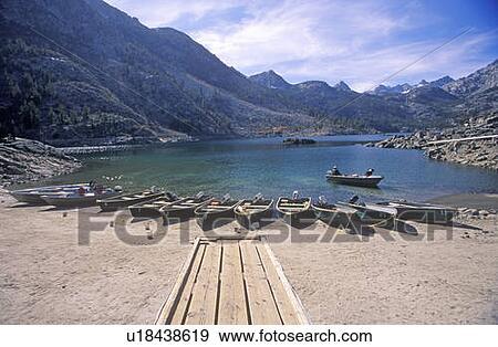 Stock Photo - Fishing boats on Crowley Lake west of Bishop, California. Fotosearch