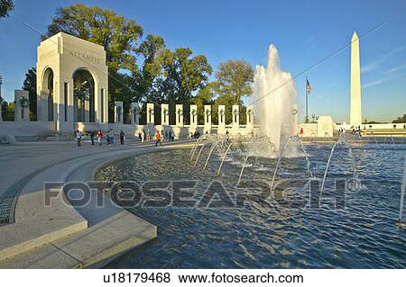 Stock Photo - Fountains at the U. S. World War II Memorial commemorating World War II in Washington D. C. . Fotosearch