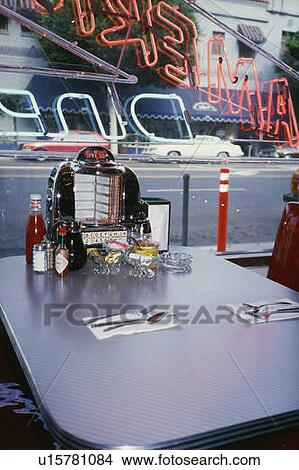 Picture - Interior of a vintage Americana type diner. Fotosearch