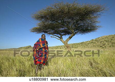 Stock Image - Masai Warrior in Senior Elder robe. Fotosearch