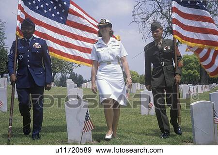 Stock Photo - Military color guard at Veteran's Cemetery, Los Angeles, California. Fotosearch