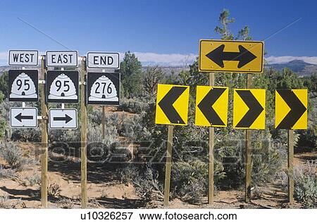 Miscellaneous desert highway signs View Large Photo Image Stock Photo - Miscellaneous desert highway signs. Fotosearch