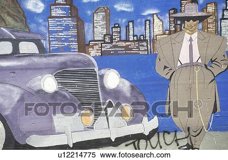 Stock Photography - Mural of zoot suiter and car. Fotosearch
