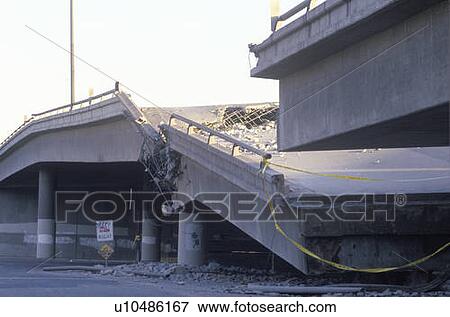 Stock Photo - Overpass that collapsed on Highway in the earthquake. Fotosearch