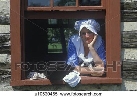 Stock Photography - Participants in Historical Revolutionary War reenactment, Continental Army camp followers. Fotosearch