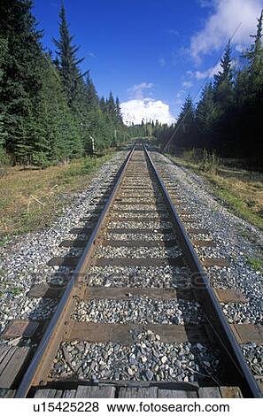 Railroad tracks leading to a snowy mountain View Large Photo Image Stock Photo - Railroad tracks leading to a snowy mountain. Fotosearch