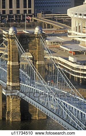 Roebling Suspension Bridge over the Ohio River, Cincinnati, OH View Large Photo Image Stock Image - Roebling Suspension Bridge over the Ohio River, Cincinnati, OH. Fotosearch