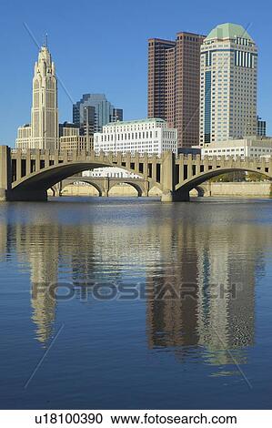 Stock Image - Scioto River and Columbus Ohio skyline in autumn. Fotosearch