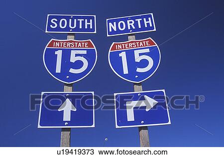 Stock Image - Sign for interstate 15 north and south. Fotosearch