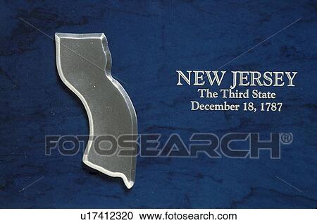 Stock Image - Silver map of the state of New Jersey. Fotosearch