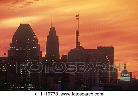 Skyline of Baltimore at Sunset, Maryland View Large Photo Image Stock Photo - Skyline of Baltimore at Sunset, Maryland. Fotosearch