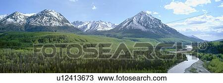 Snowy mountains, green forests and river in Matanuska Valley, Alaska View Large Photo Image Stock Image - Snowy mountains, green forests and river in Matanuska Valley, Alaska. Fotosearch