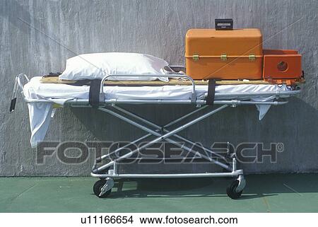 Picture - Stretcher with emergency medical equipment. Fotosearch