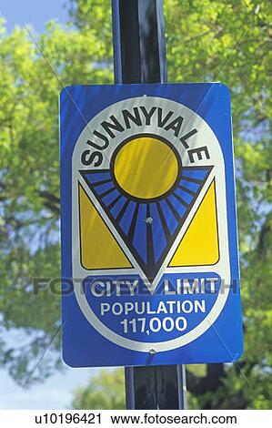 Stock Image - “Sunnyvale City Limit” sign, Sunnyvale, Silicon Valley, California. Fotosearch
