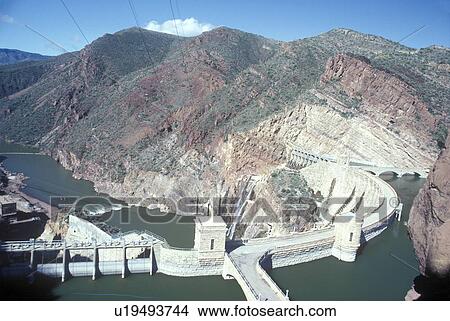 Theodore Roosevelt Dam at Theodore Roosevelt Lake, AZ View Large Photo Image Picture - Theodore Roosevelt Dam at Theodore Roosevelt Lake, AZ. Fotosearch