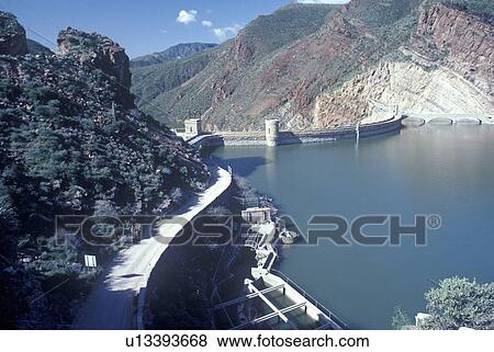 Stock Photo - Theodore Roosevelt Dam at Theodore Roosevelt Lake, AZ. Fotosearch