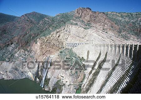 Stock Photo - Theodore Roosevelt Dam at Theodore Roosevelt Lake, AZ. Fotosearch