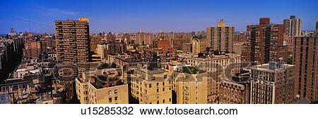 Stock Image - This is an aerial view of the urban apartments in Manhattan on the Upper West Side.. Fotosearch