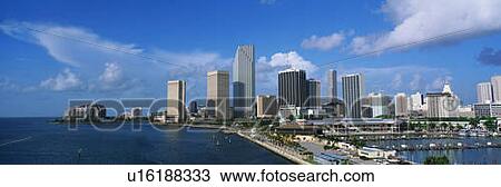 Stock Image - This is the skyline view of Miami along the bay.. Fotosearch