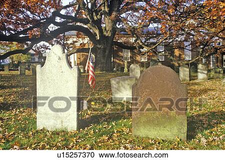 Stock Image - Tombstones in Presbyterian Church yard, Basking Ridge, NJ. Fotosearch