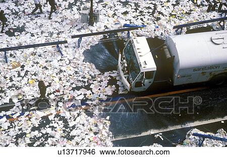 Stock Photograph - Truck Cleaning Street During Ticker Tape Parade, New York City, New York. Fotosearch