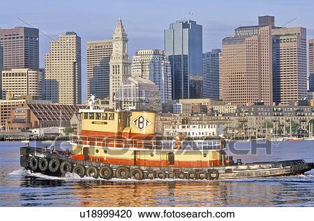 Stock Image - Tugboat in Boston Harbor, Boston, Massachusetts. Fotosearch
