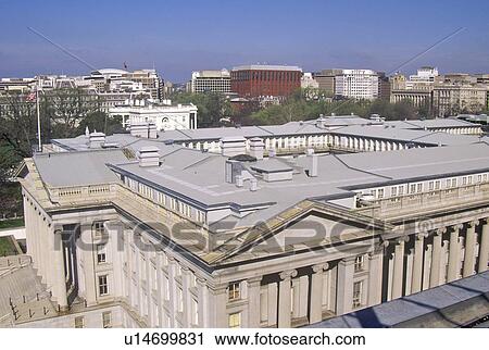 Stock Image - United States Department of the Treasury and White House, Washington, DC. Fotosearch