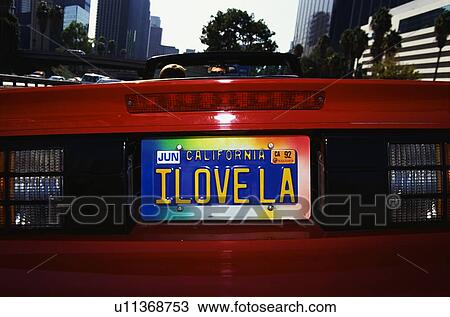Stock Image - Vanity license plate that says, I Love LA. Fotosearch