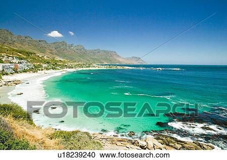 Stock Image - View of Atlantic Ocean and Hout Bay. Fotosearch