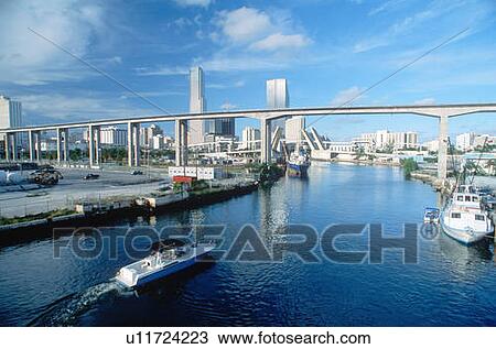 Waterway underneath metro rail line with skyline in background in Miami, Florida View Large Photo Image Stock Image - Waterway underneath metro rail line with skyline in background in Miami, Florida. Fotosearch