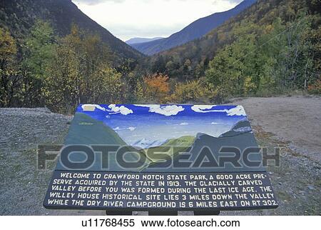 Stock Photography - Welcome plaque at entrance of Crawford Notch State Park, NH on Route 112. Fotosearch