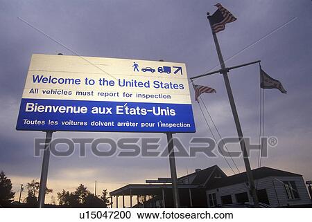 Stock Image - Welcome to United States sign in Richford VT/Canada. Fotosearch