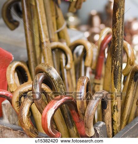 Stock Image - Close-up of canes, Pushkar, Rajasthan, India. Fotosearch