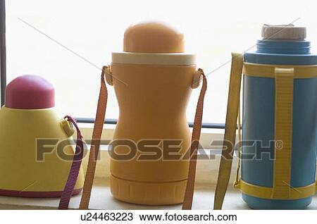Close-up of three insulated drink containers View Large Photo Image Stock Image - Close-up of three insulated drink containers. Fotosearch