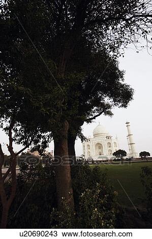 Stock Image - Garden in front of a mausoleum, Taj Mahal, Agra, Uttar Pradesh, India. Fotosearch