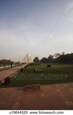 Stock Photo - Garden in front of a mausoleum, Taj Mahal, Agra, Uttar Pradesh, India. Fotosearch