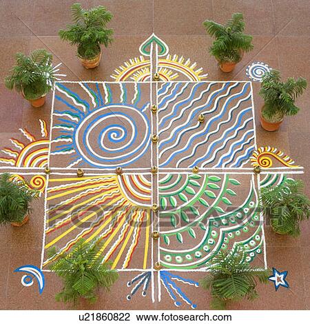 Stock Image - High angle view of a rangoli. Fotosearch