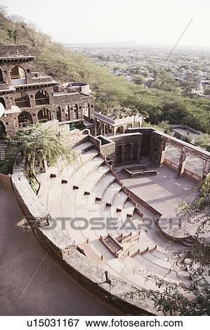 High angle view of a staircase in a fort, Neemrana Fort Palace, Neemrana, Alwar, Rajasthan, India View Large Photo Image Stock Photo - High angle view of a staircase in a fort, Neemrana Fort Palace, Neemrana, Alwar, Rajasthan, India. Fotosearch