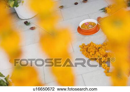 Stock Image - High angle view of floral decorations. Fotosearch